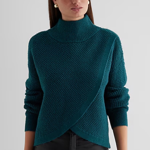 NWT express Reversible Mock Neck Crossover Sweater Teal S small waffle knit - Picture 1 of 5